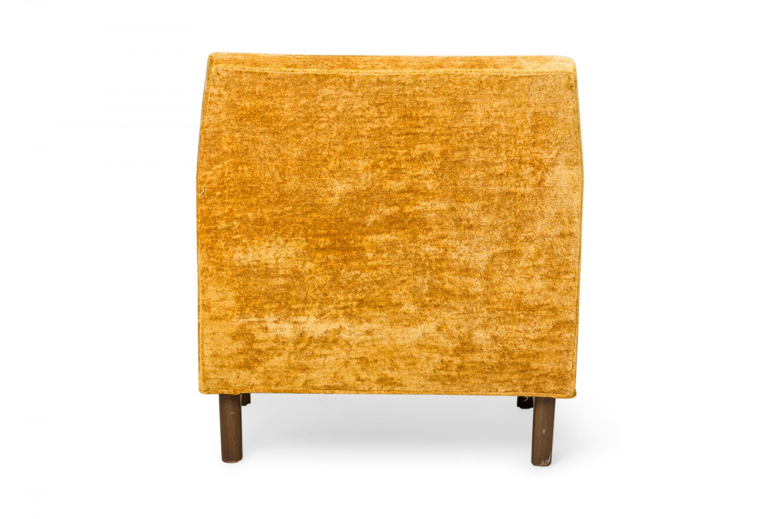Edward J Wormley for Dunbar Crushed Gold Velour and Walnut Lounge Armchair In Good Condition For Sale In New York, NY