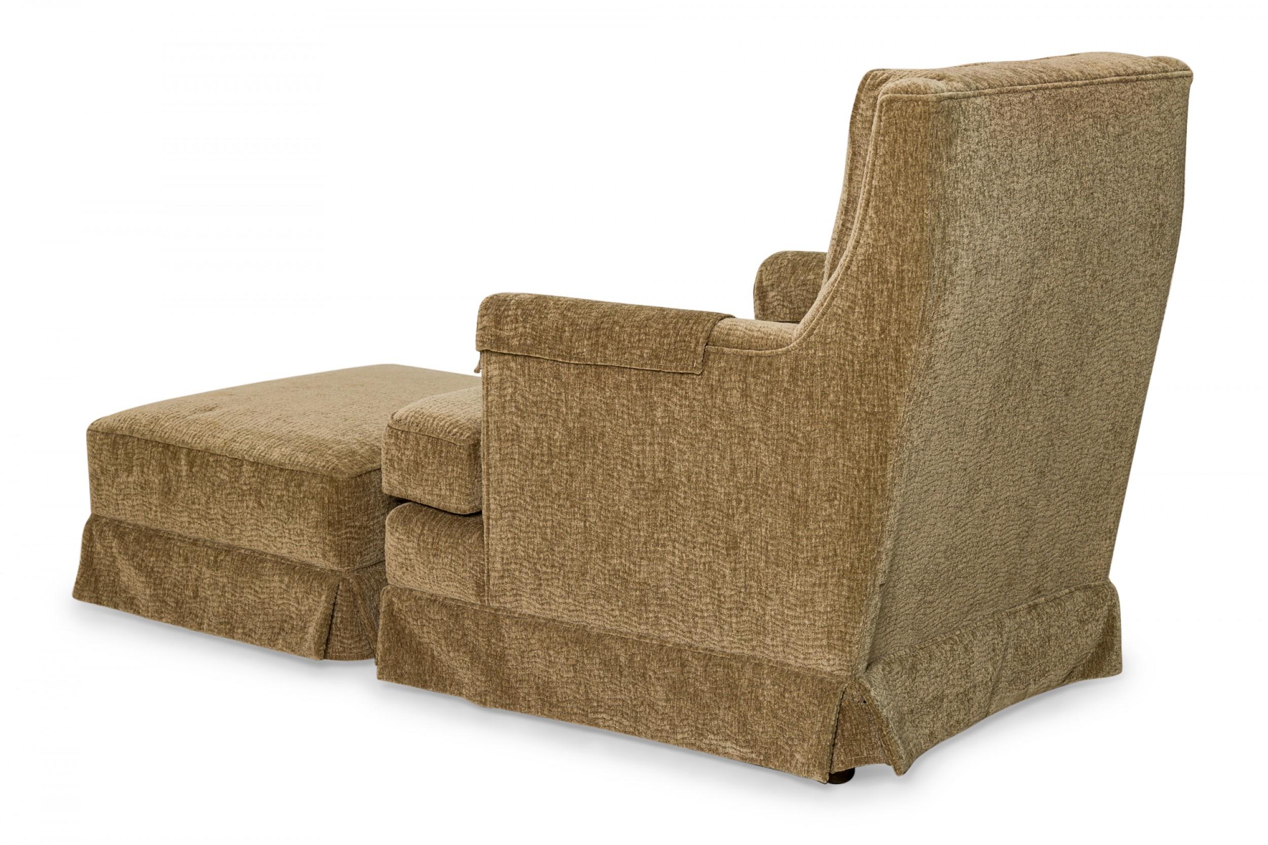American Edward J Wormley for Dunbar High Back Taupe Lounge Armchair and Ottoman For Sale