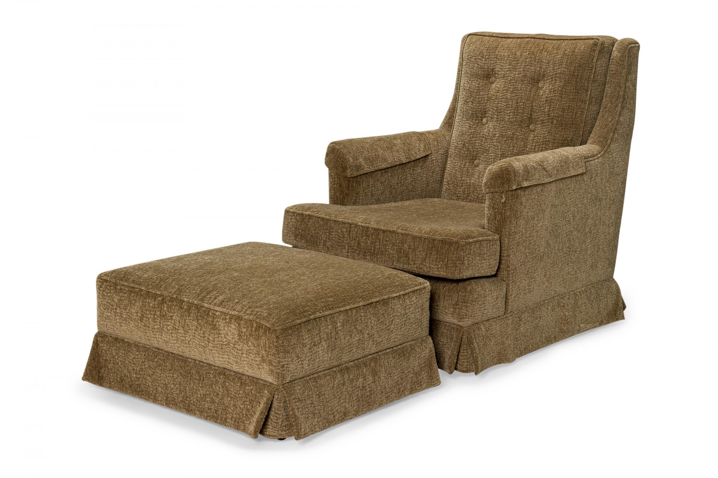 Edward J Wormley for Dunbar High Back Taupe Lounge Armchair and Ottoman (fauteuil et pouf)