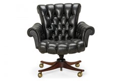 Edward J Wormley for Dunbar 'in Clover' Tufted Black Leather Office Chair