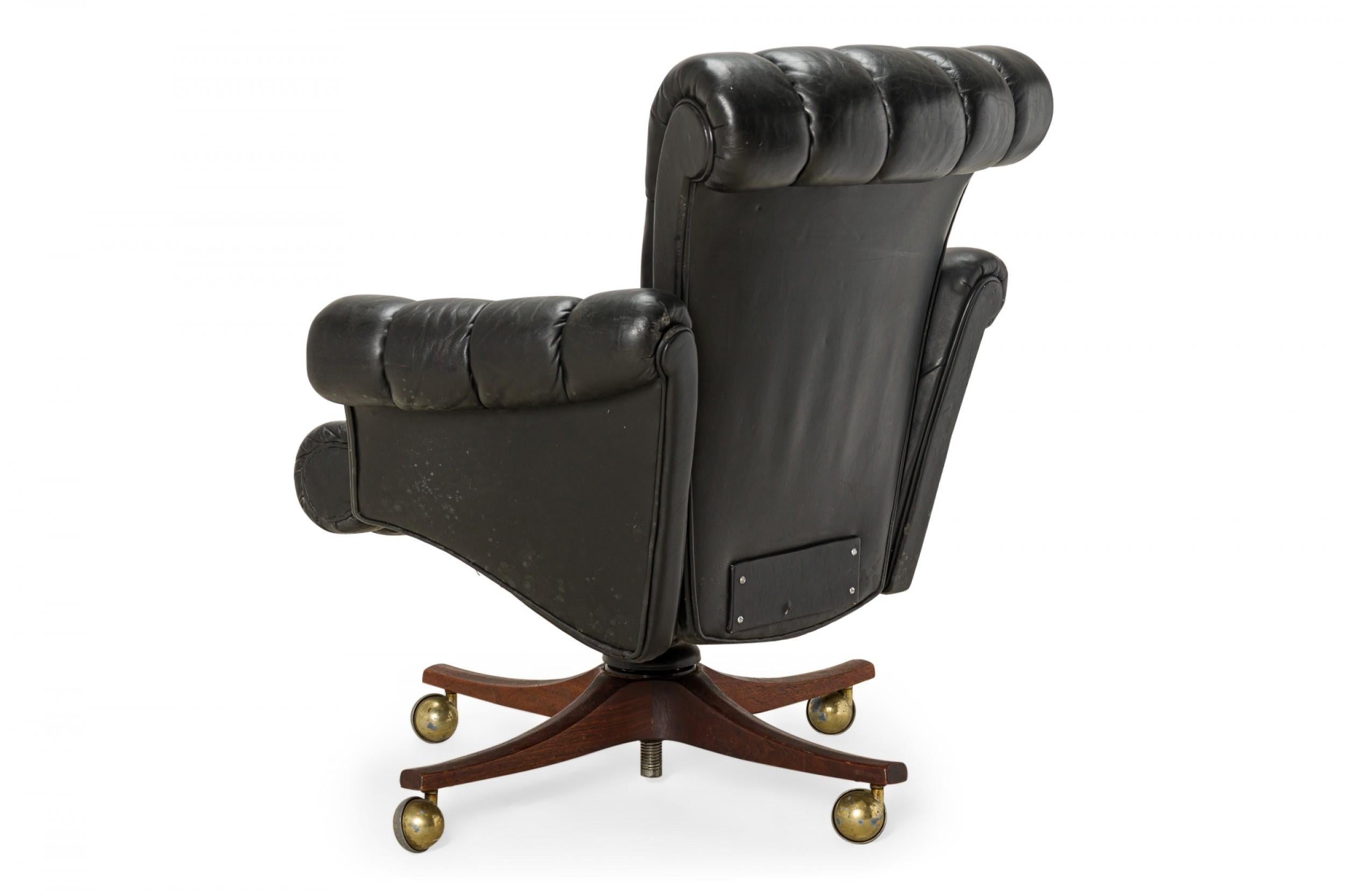 Mid-Century Modern Edward J Wormley for Dunbar 'in Clover' Tufted Black Leather Office Chair For Sale