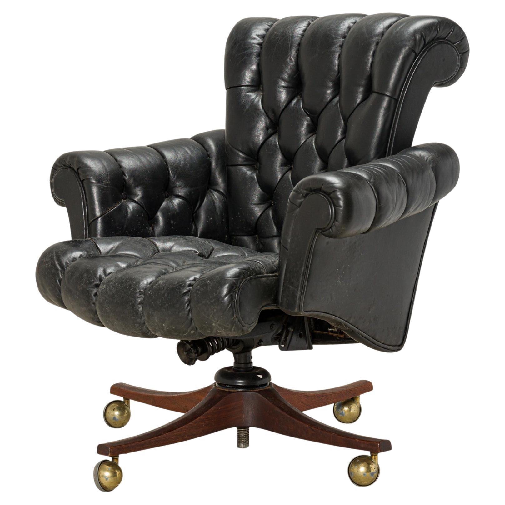 Edward J Wormley for Dunbar 'in Clover' Tufted Black Leather Office Chair