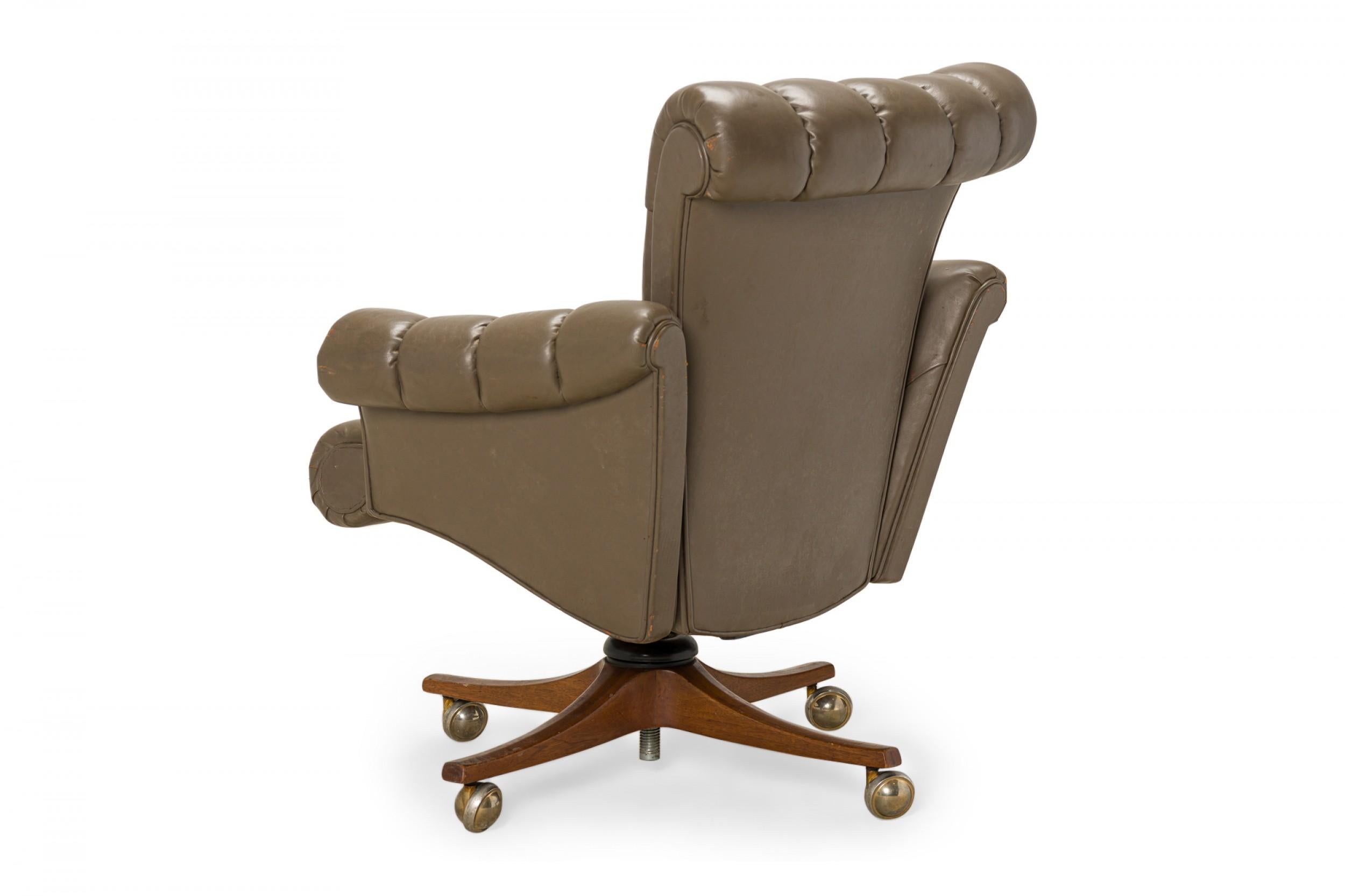 American Edward J Wormley for Dunbar 'in Clover' Tufted Gray Leather Office Chair For Sale
