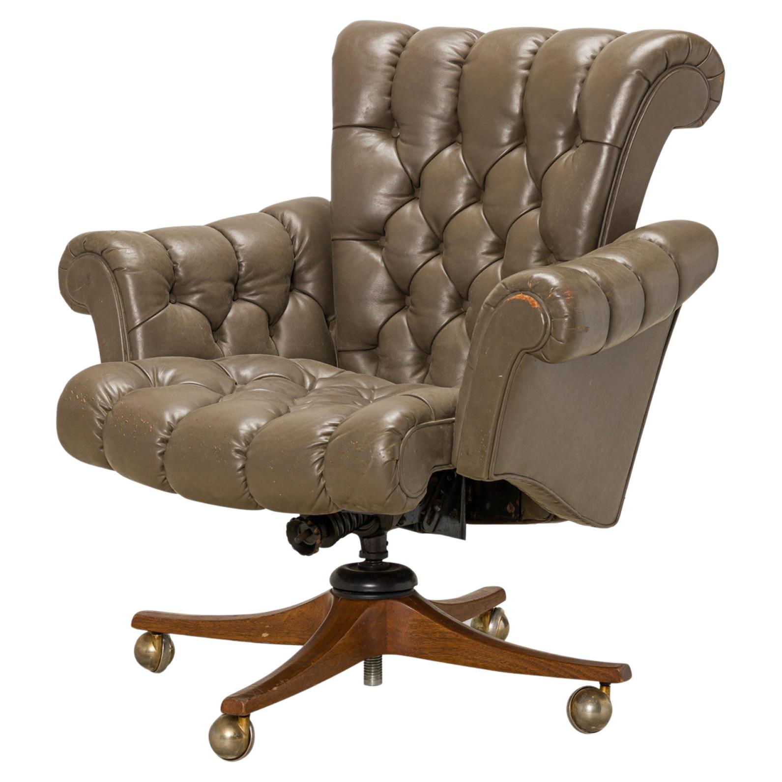 Edward J Wormley for Dunbar 'in Clover' Tufted Gray Leather Office Chair For Sale