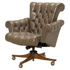 Chaise de bureau en cuir gris touffeté « in Clover » Edward J Wormley pour Dunbar