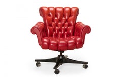 Edward J Wormley for Dunbar 'In Clover' Tufted Red Leather Rolling Office Chair