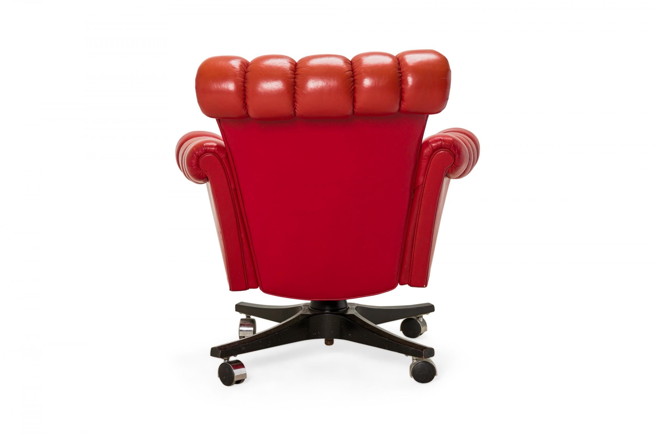 American Edward J Wormley for Dunbar 'In Clover' Tufted Red Leather Rolling Office Chair For Sale