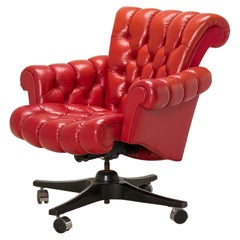 Vintage Edward J Wormley for Dunbar 'In Clover' Tufted Red Leather Rolling Office Chair
