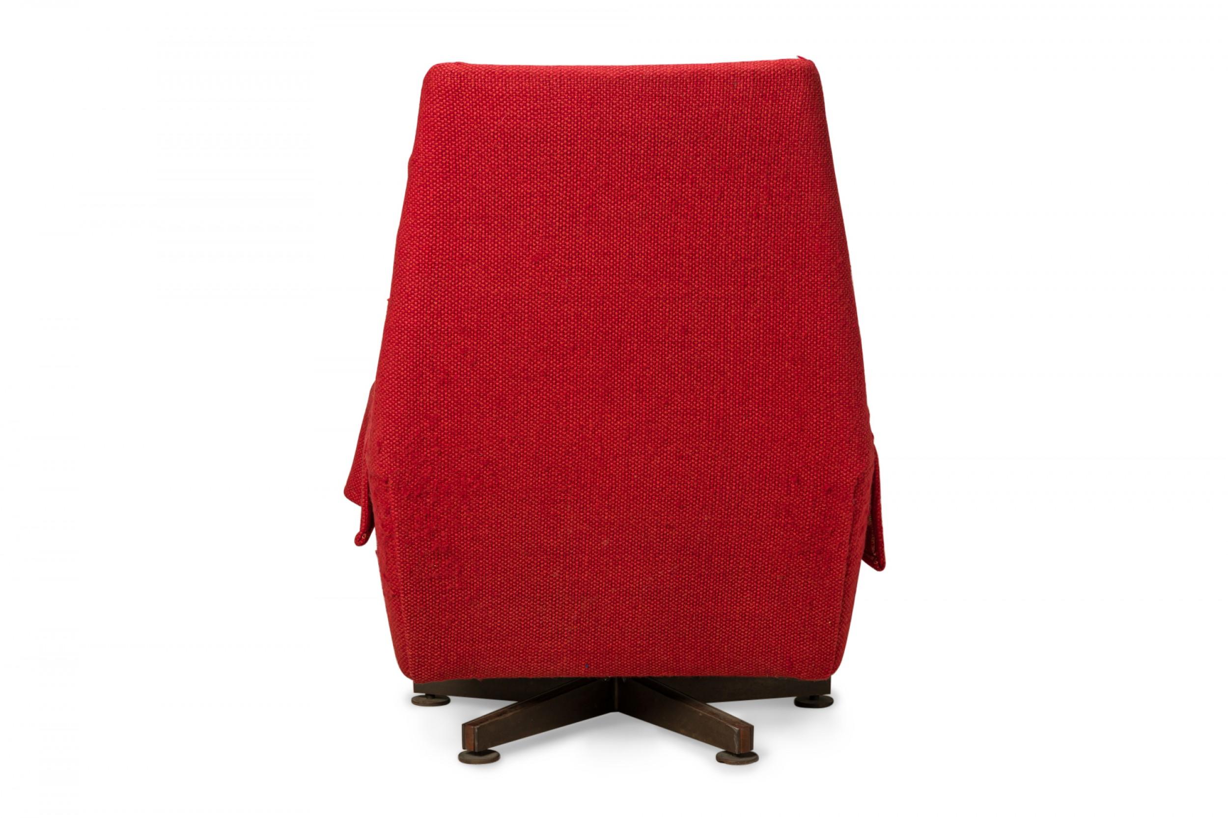 Edward J Wormley for Dunbar Red Upholstered Swivel Lounge Chair and Footstool In Good Condition For Sale In New York, NY