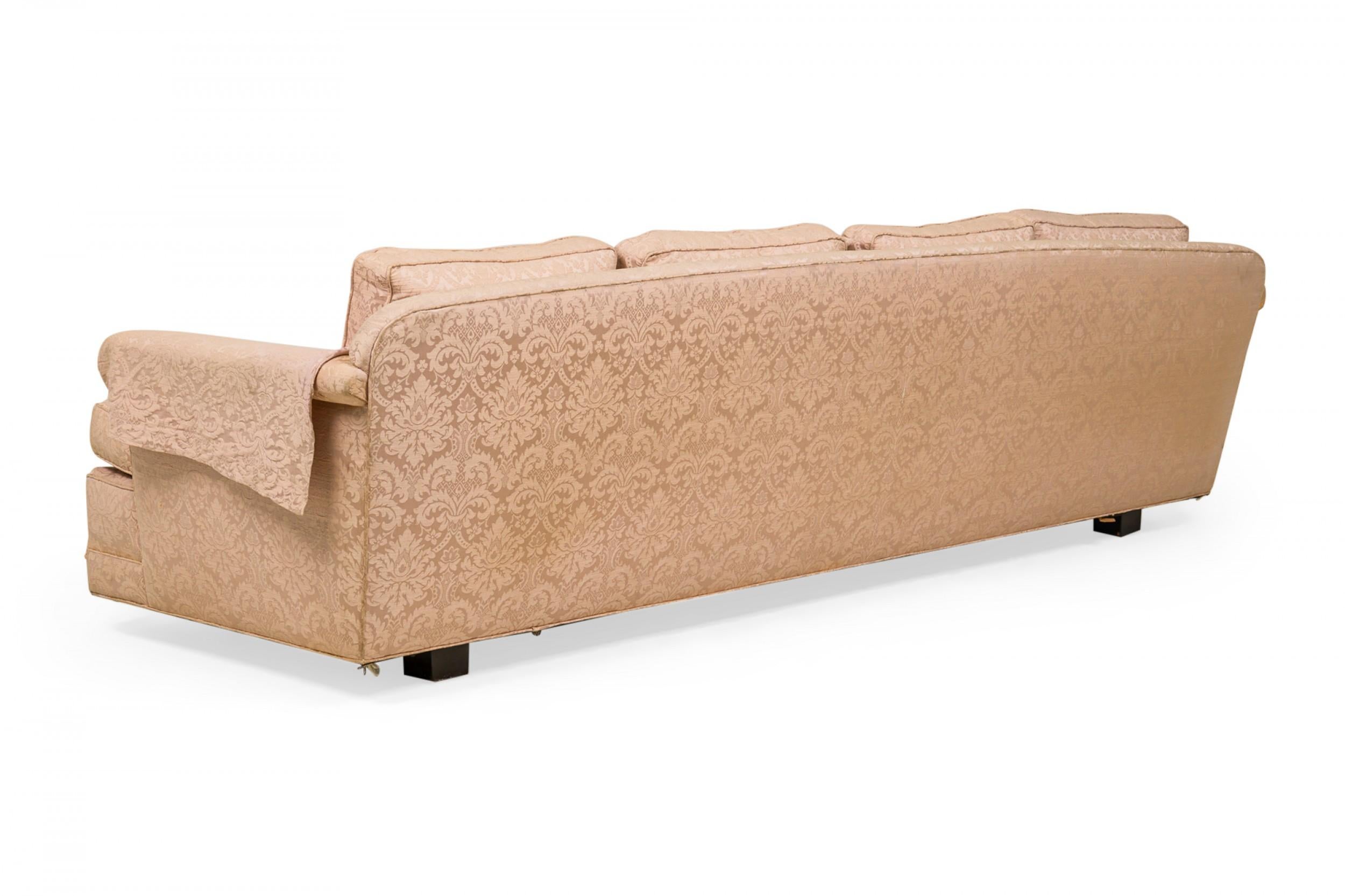 American Edward J Wormley for Dunbar Rose Pink Fabric Upholstered Three Seat Sofa For Sale