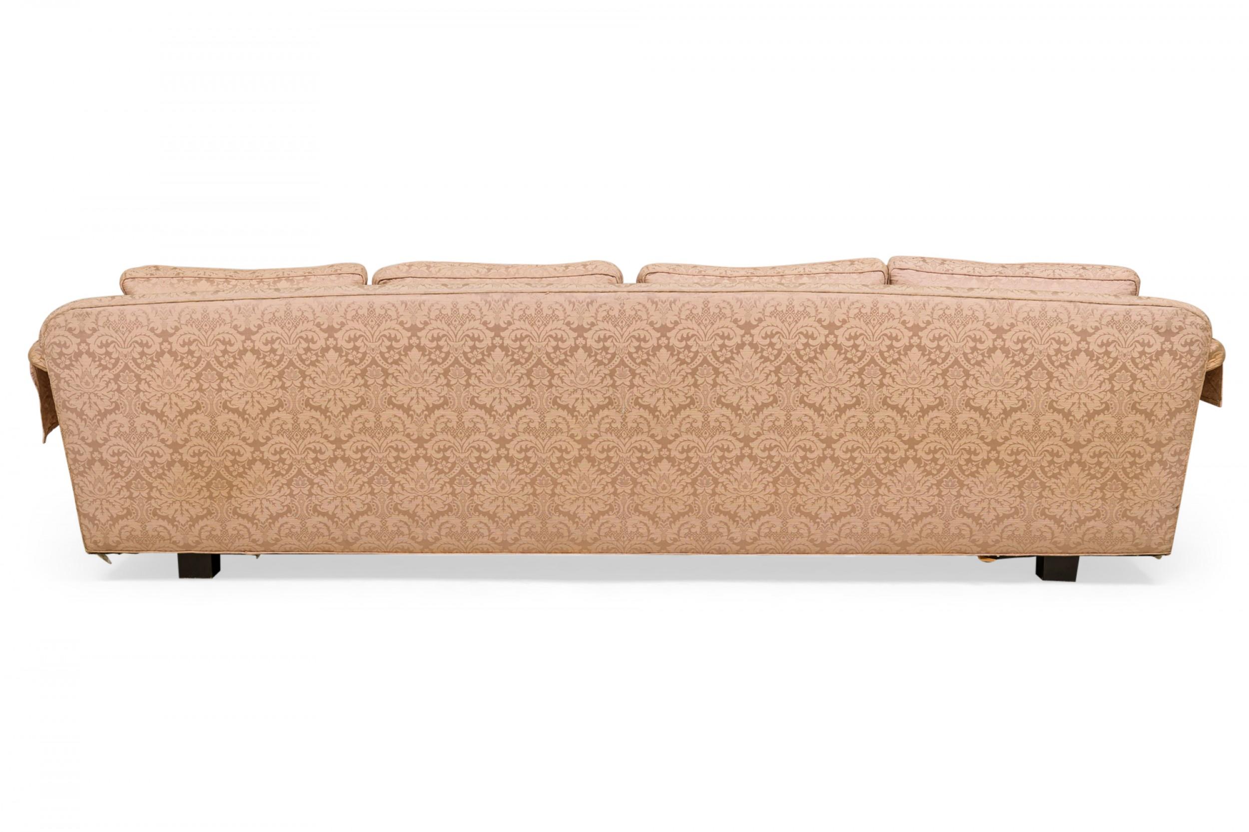 Edward J Wormley for Dunbar Rose Pink Fabric Upholstered Three Seat Sofa In Good Condition For Sale In New York, NY