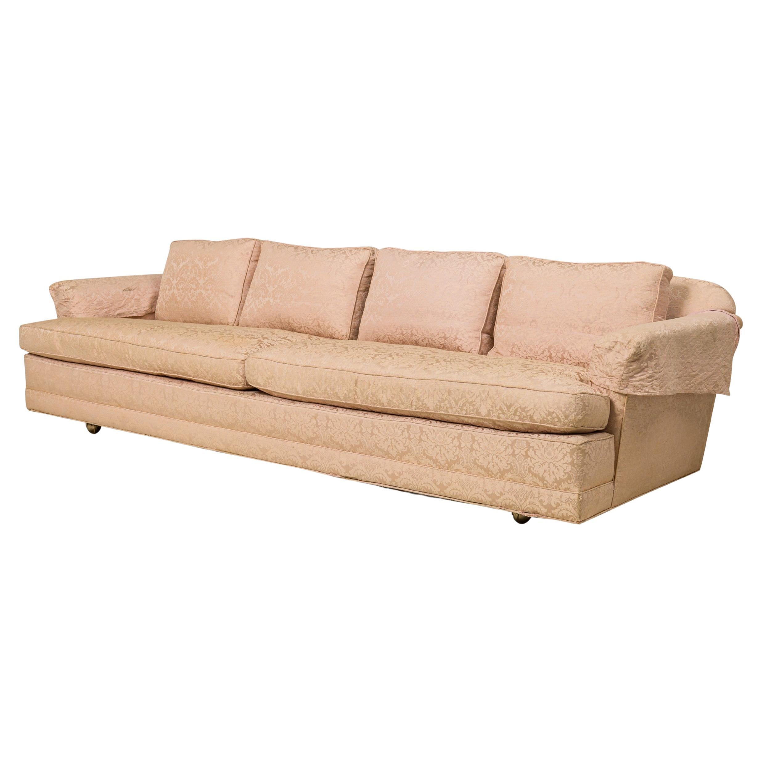 Edward J Wormley for Dunbar Rose Pink Fabric Upholstered Three Seat Sofa For Sale