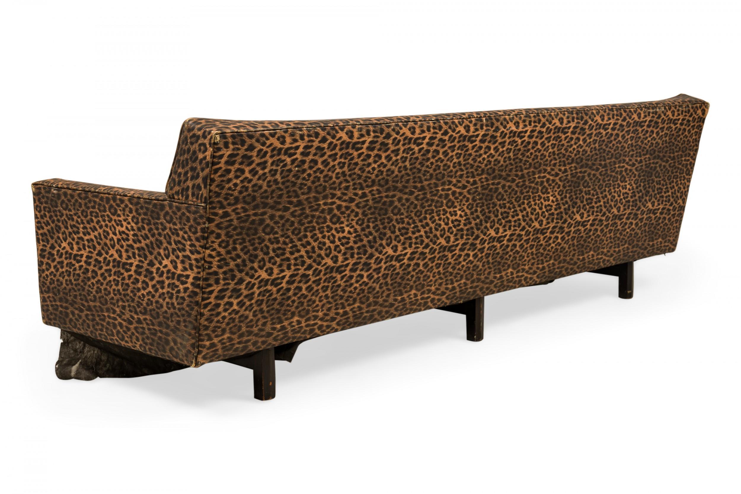 Mid-Century Modern Edward J Wormley for Dunbar Vinyl Leopard Print Upholstered Three Seat Sofa For Sale