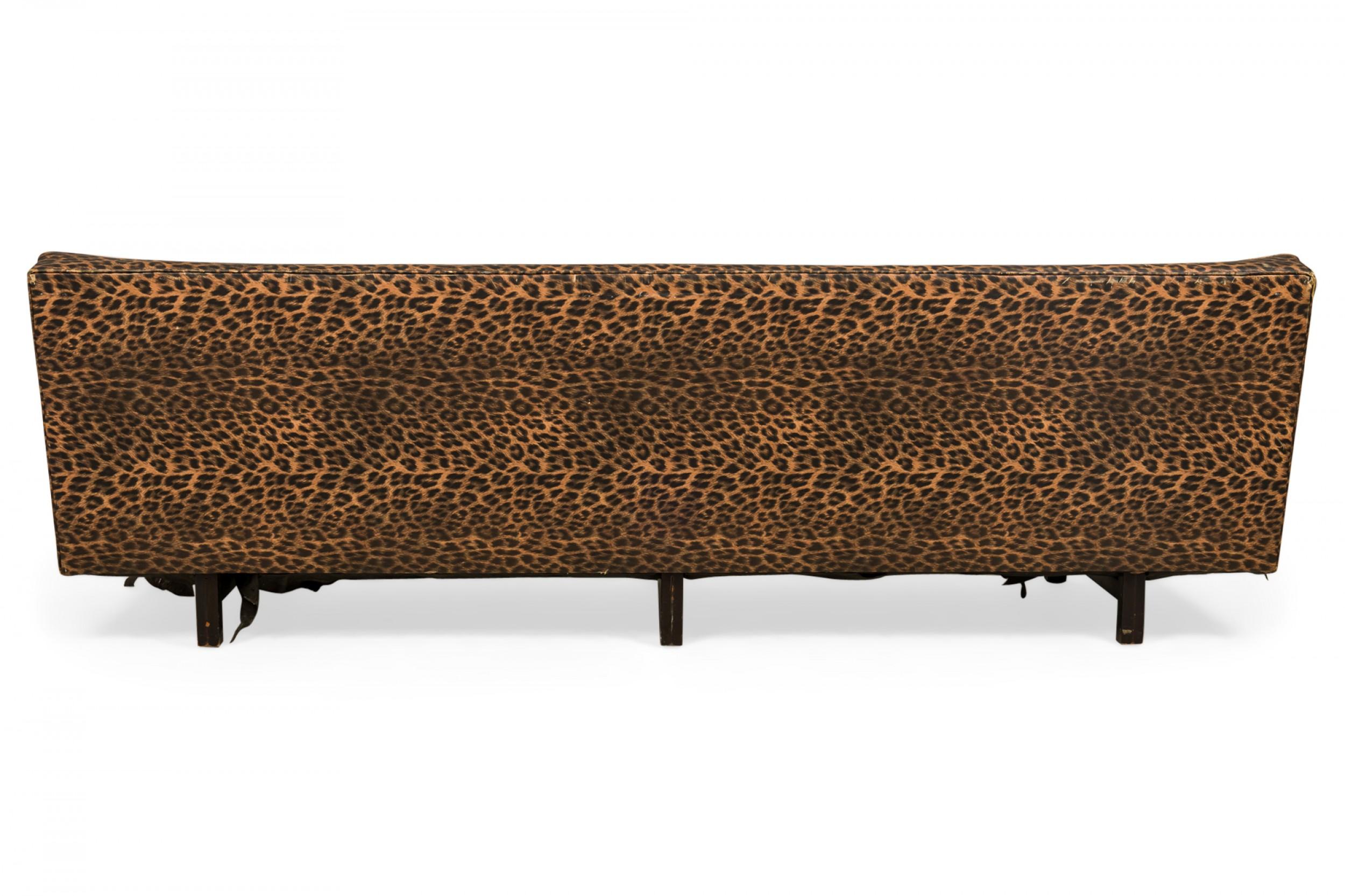 American Edward J Wormley for Dunbar Vinyl Leopard Print Upholstered Three Seat Sofa For Sale