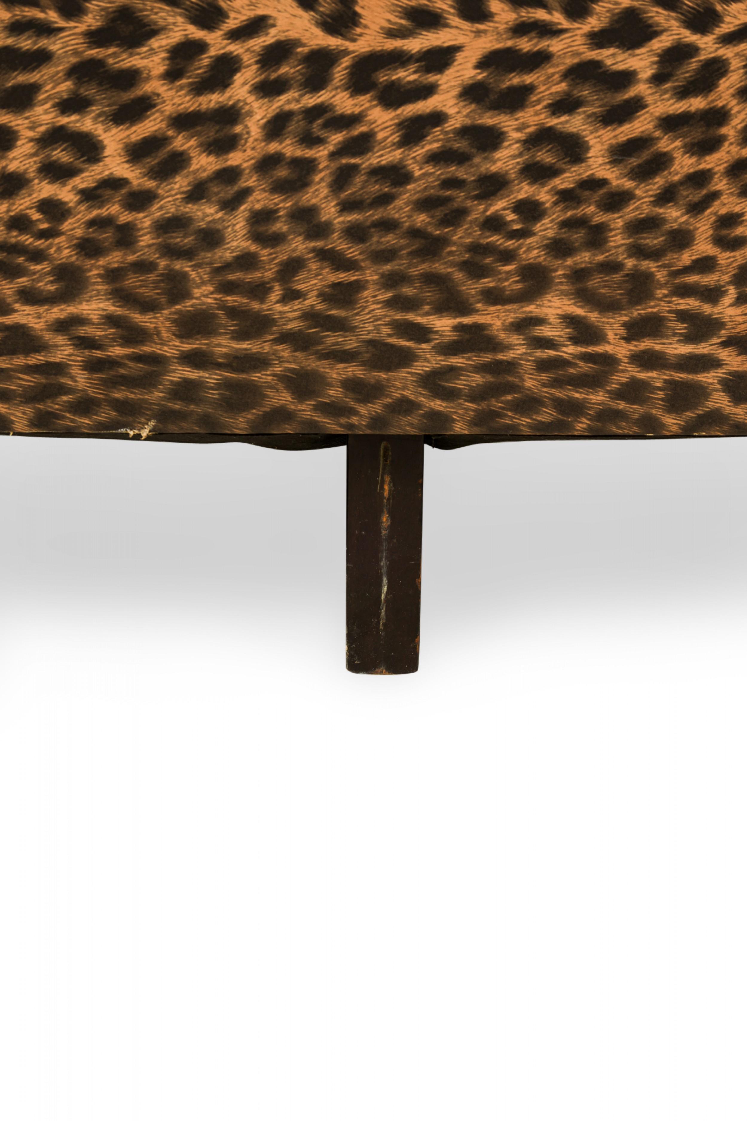 Edward J Wormley for Dunbar Vinyl Leopard Print Upholstered Three Seat Sofa In Good Condition For Sale In New York, NY