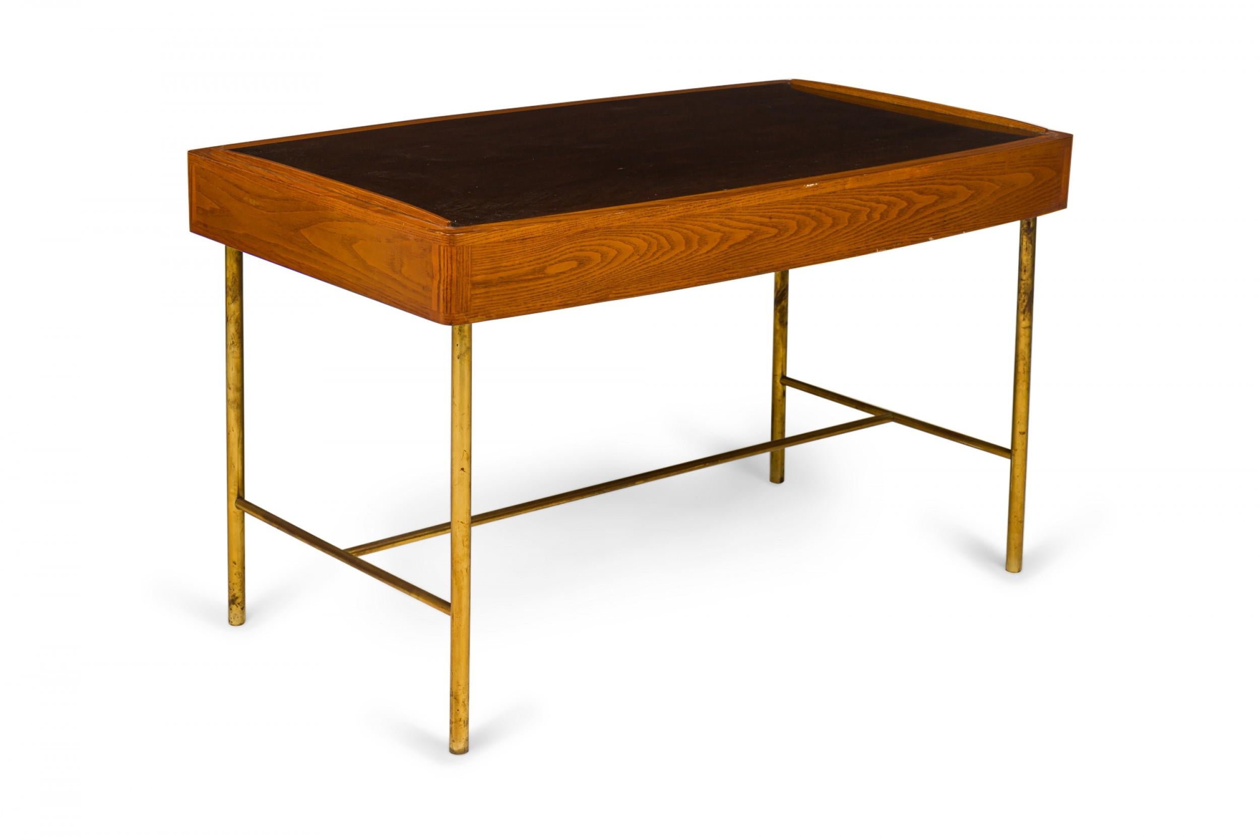 American Edward J Wormley for Dunbar Wood and Brass Tube Writing Desk For Sale