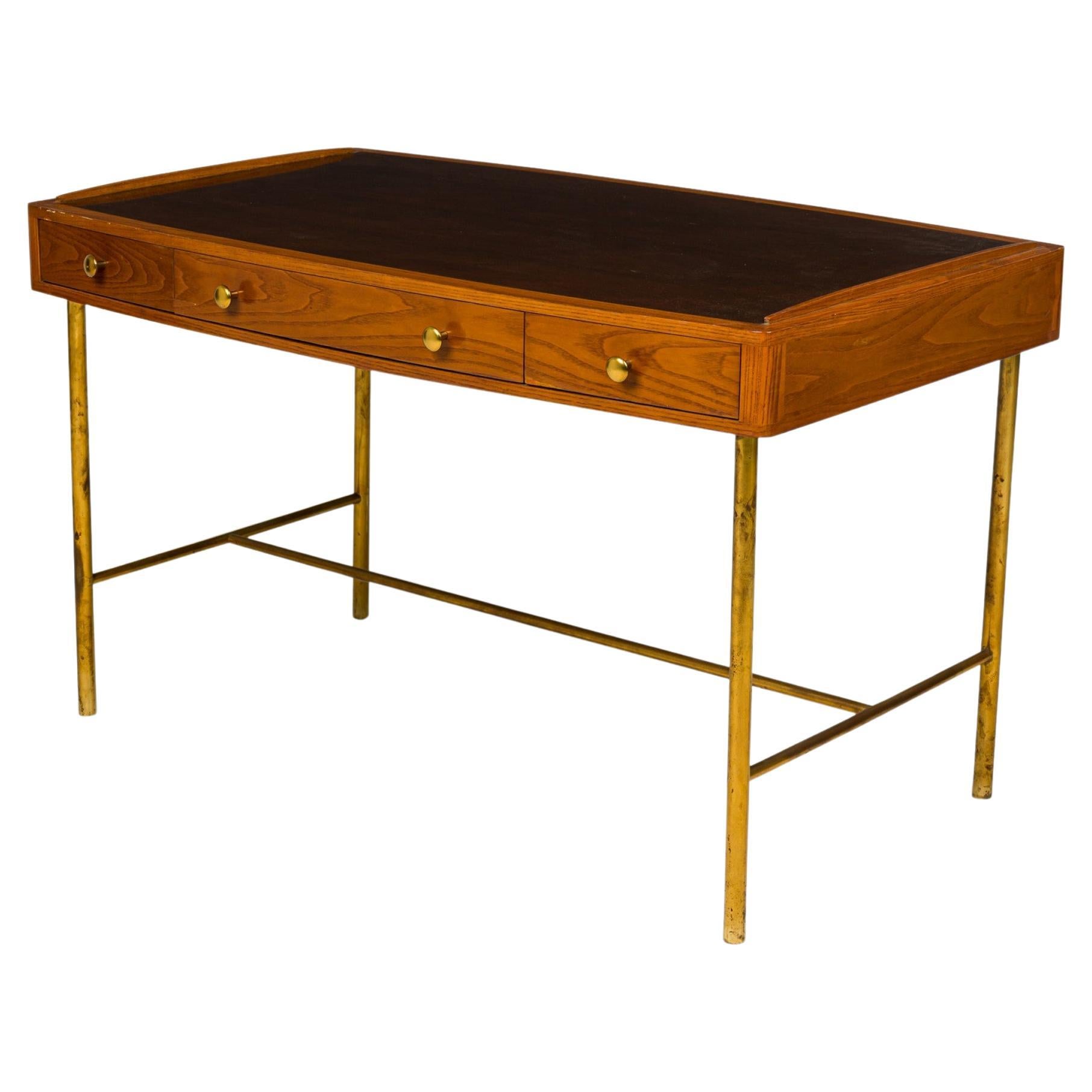 Edward J Wormley for Dunbar Wood and Brass Tube Writing Desk For Sale