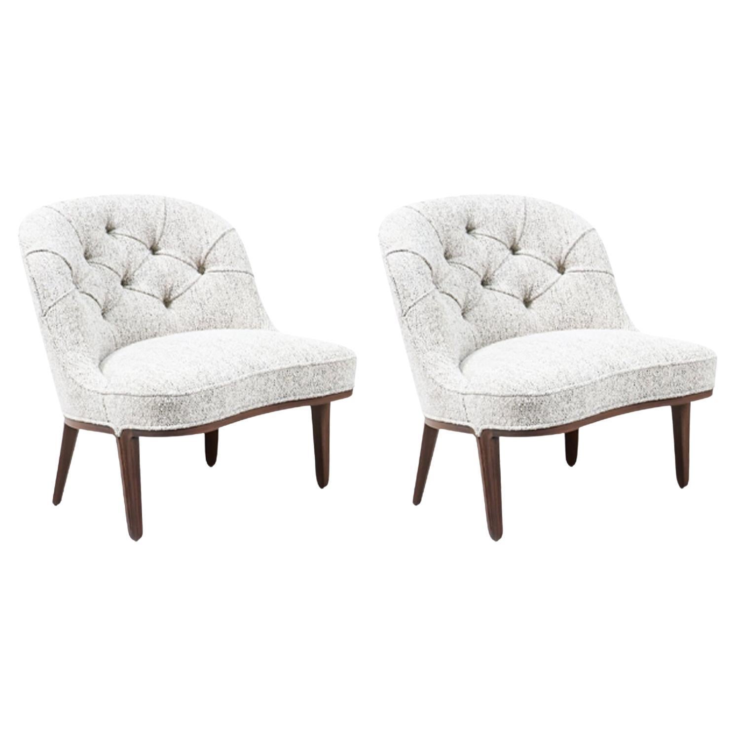  Expertly Restored - Edward J. Wormley "Janus" Boucle Slipper Chairs for Dunbar For Sale