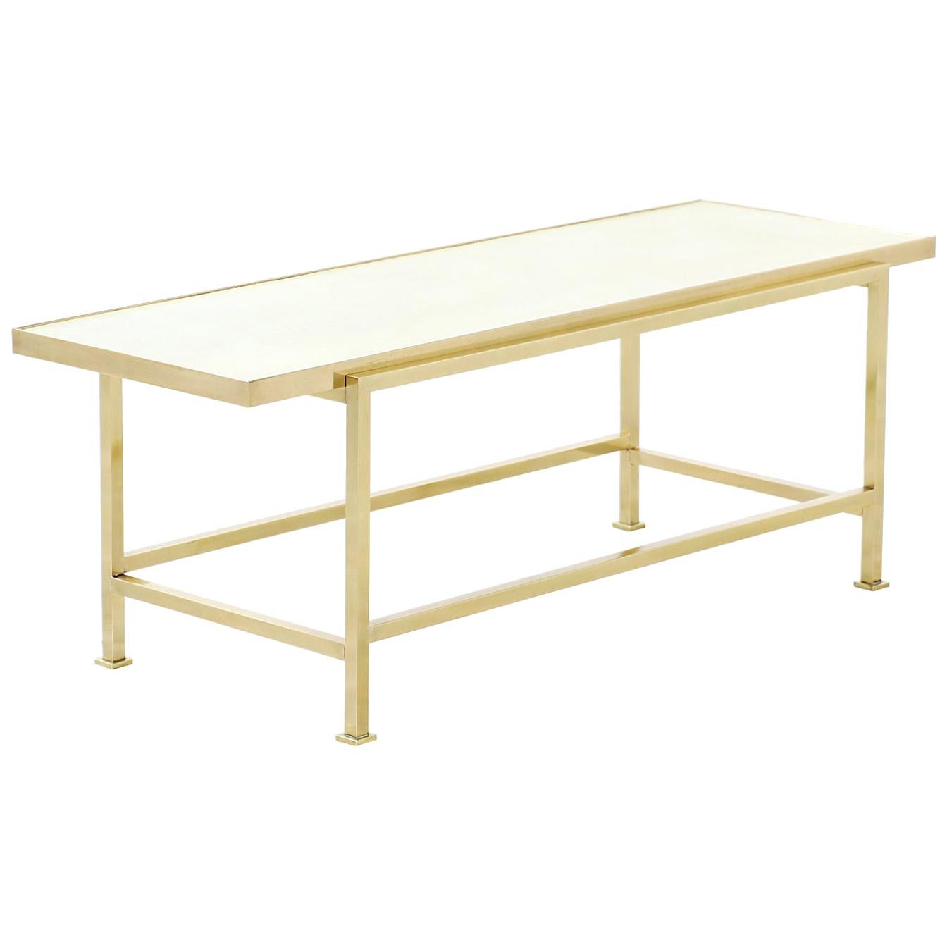 Table basse avec plateau en cuir et laiton Edward J. Wormley pour Dunbar 