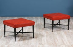 Rote Lederhocker „Thebes“ von Edward J. Wormley für Dunbar