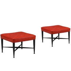 Edward J. Wormley "Thebes" Red Leather Stools for Dunbar