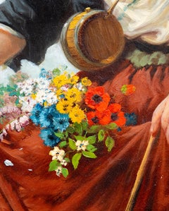 Important tableau victorien en anglais d'un jeune cueilleur de fleurs, par Edward John Cobbett 19t.
