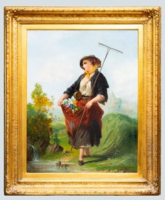 Important tableau victorien en anglais d'un jeune cueilleur de fleurs, par Edward John Cobbett 19t.
