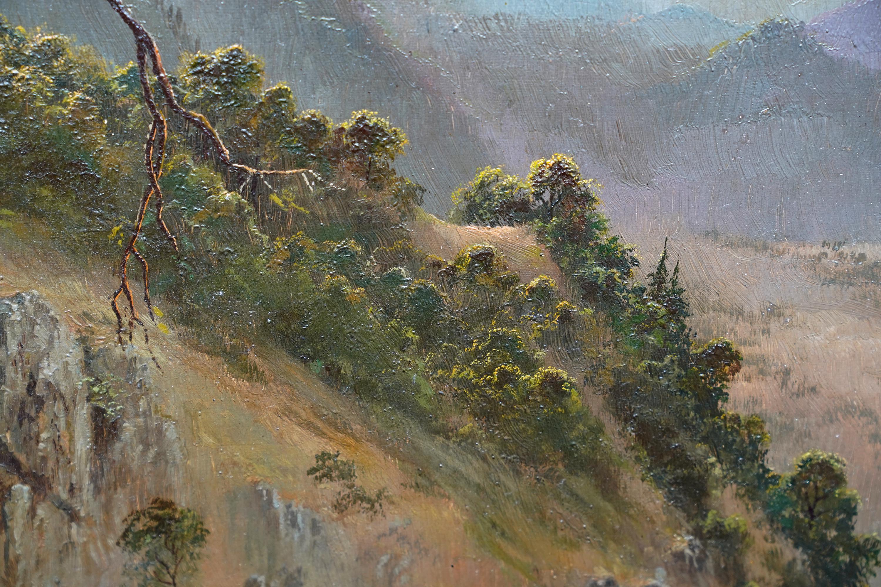 Cette superbe peinture à l'huile d'un paysage victorien est l'œuvre de l'artiste britannique Edward Joseph Molyneux (à ne pas confondre avec Edward Henry Molyneux, créateur de mode), qui a été exposé à la RA. Molyneux était en Inde avec le 3rd