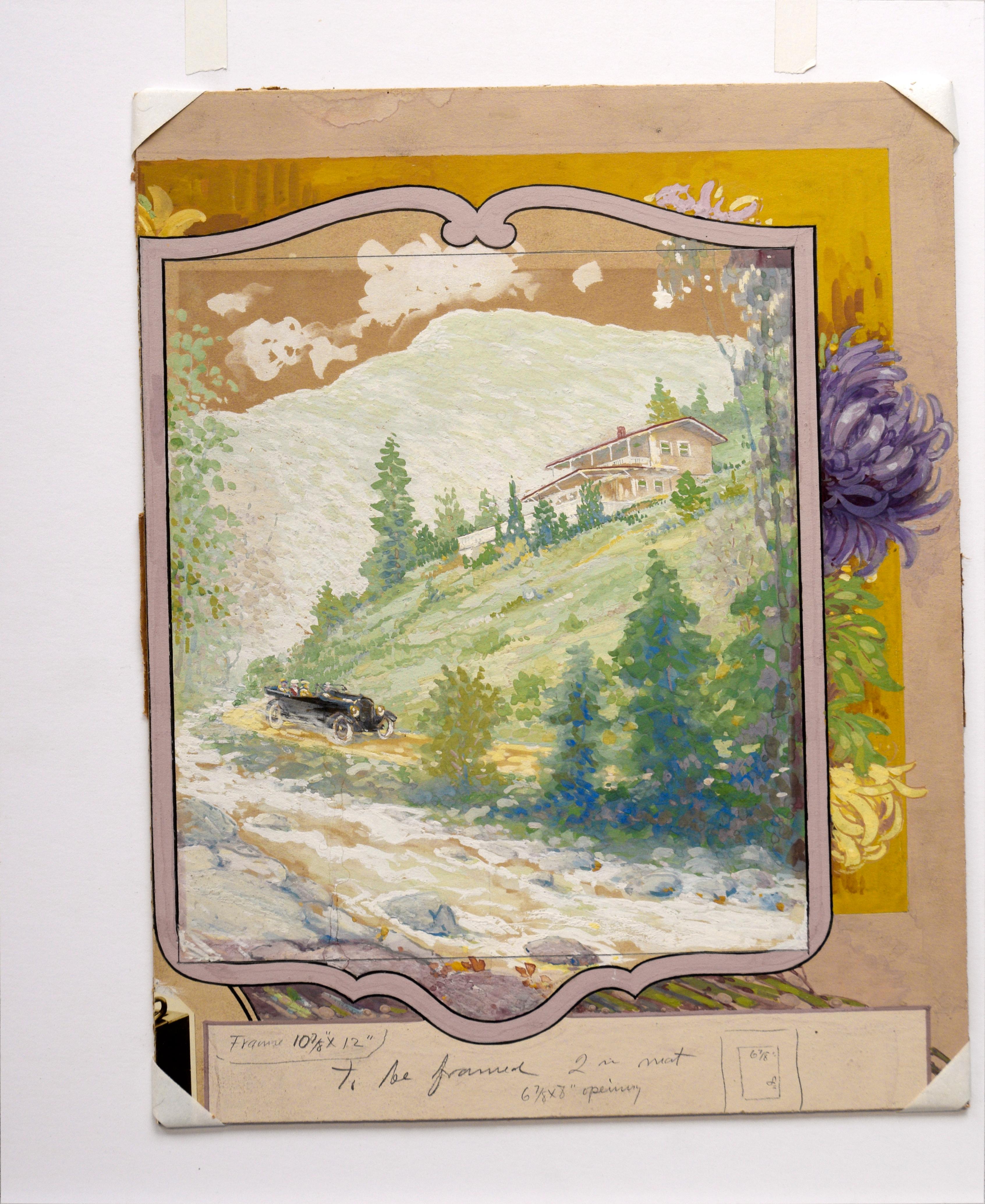 Sunday Drive in the Hills - Gouache sur carton de carton - Painting de Edward K. Williams