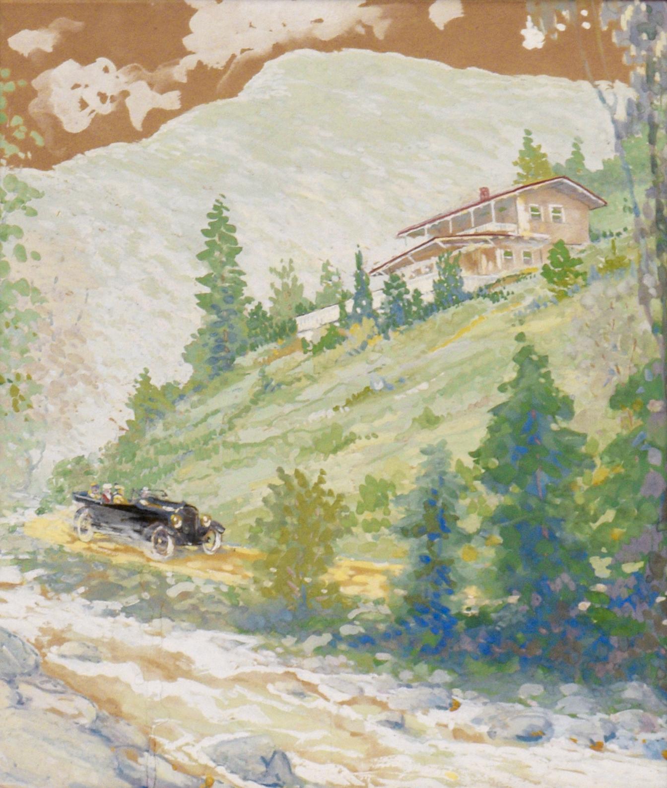 Sunday Drive in the Hills - Gouache sur carton de carton - Impressionnisme américain Painting par Edward K. Williams