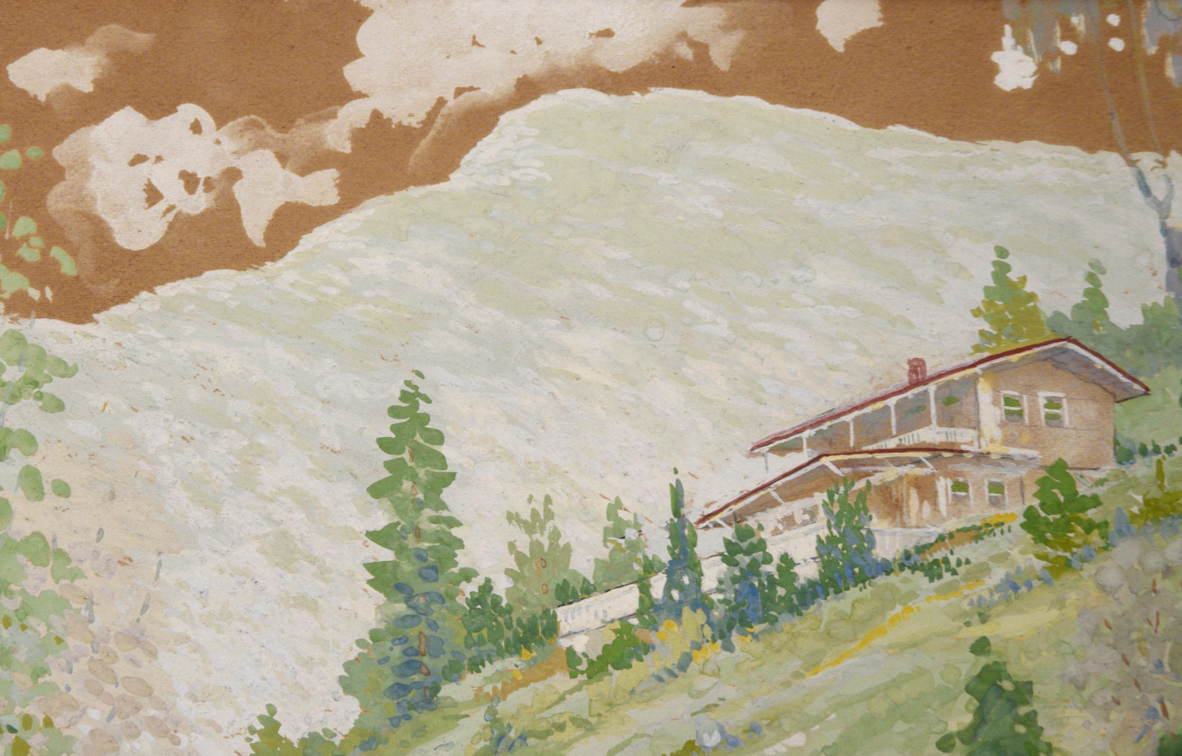 Sunday Drive in the Hills - Gouache auf Karton (Beige), Figurative Painting, von Edward K. Williams