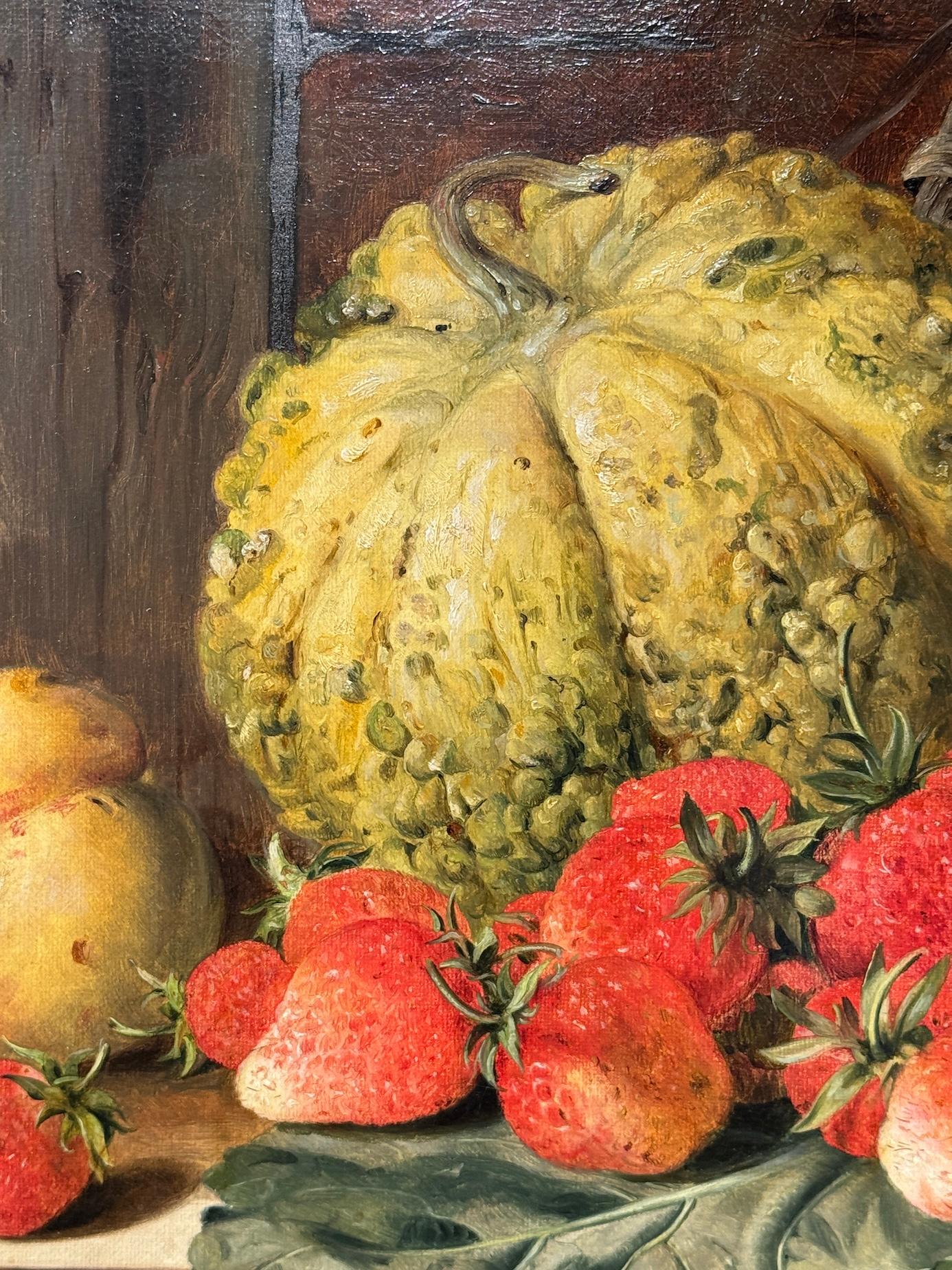 Englisches Stillleben aus dem 19. Jahrhundert mit Erdbeeren, Melonen, Pfirsichen, Gänseblümchen und Gänseblümchen (Viktorianisch), Painting, von Edward Ladell