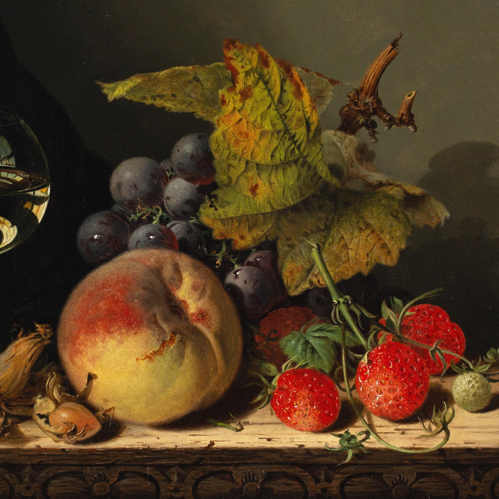 Edward Ladell, Nussbaum, A Roemer, Himbeeren, Pfirsich, Schwarze Trauben und ein Blatt 5