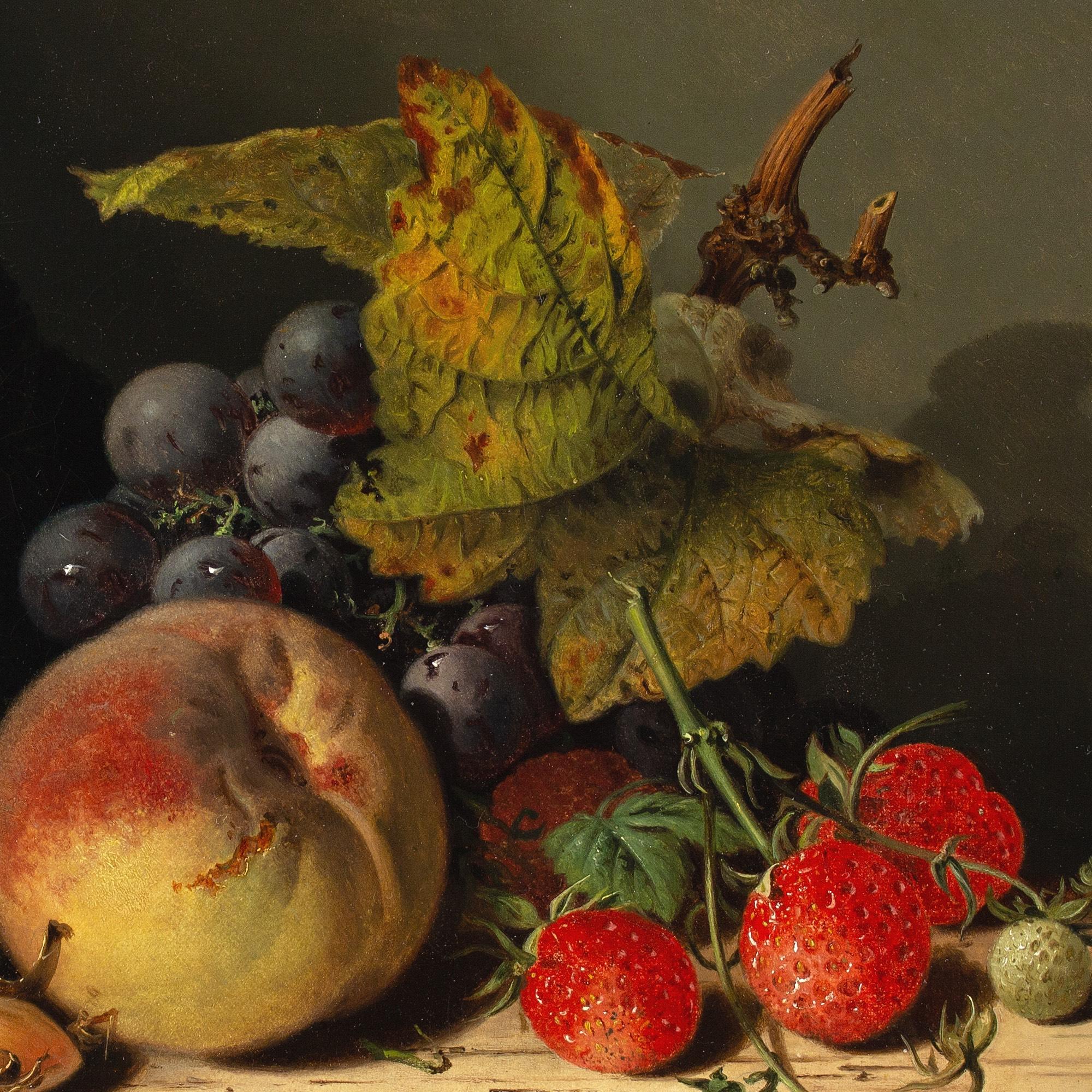 Edward Ladell, Nussbaum, A Roemer, Himbeeren, Pfirsich, Schwarze Trauben und ein Blatt 6