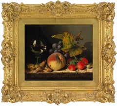Edward Ladell, Cobnuts, Un Roemer, Frambuesas, Un Melocotón, Uvas Negras y Una Hoja