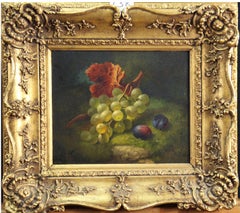 Still Life with Grapes and Plums, Oil on Board, 1866, Realist Art