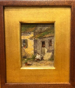 Little Girl Reading by House