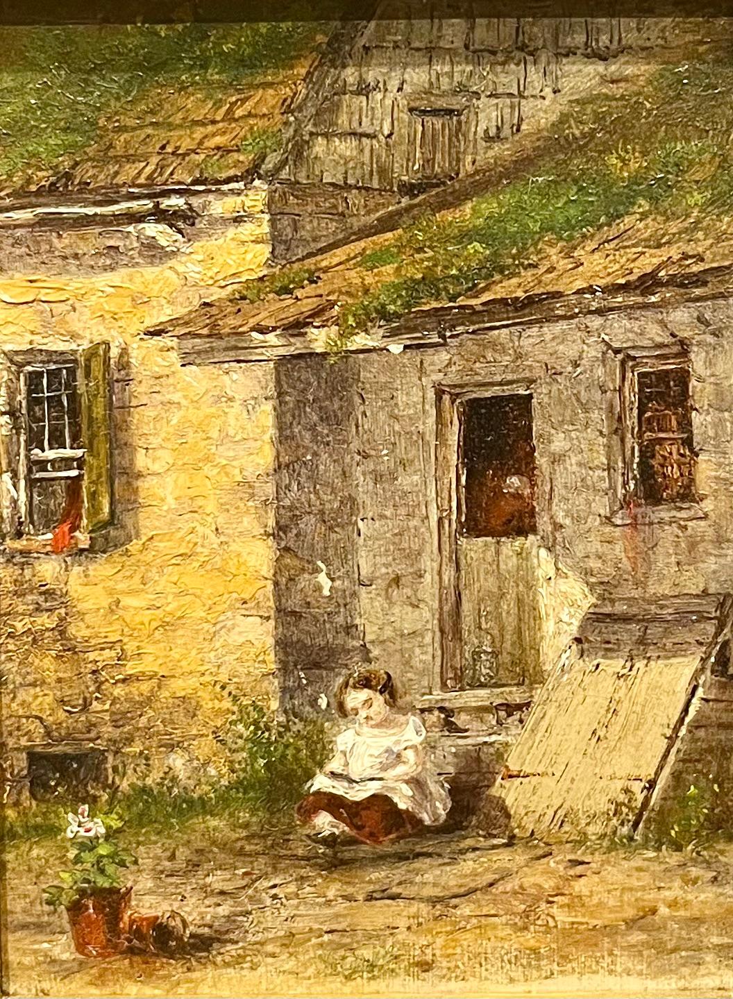 Little Girl Reading by House