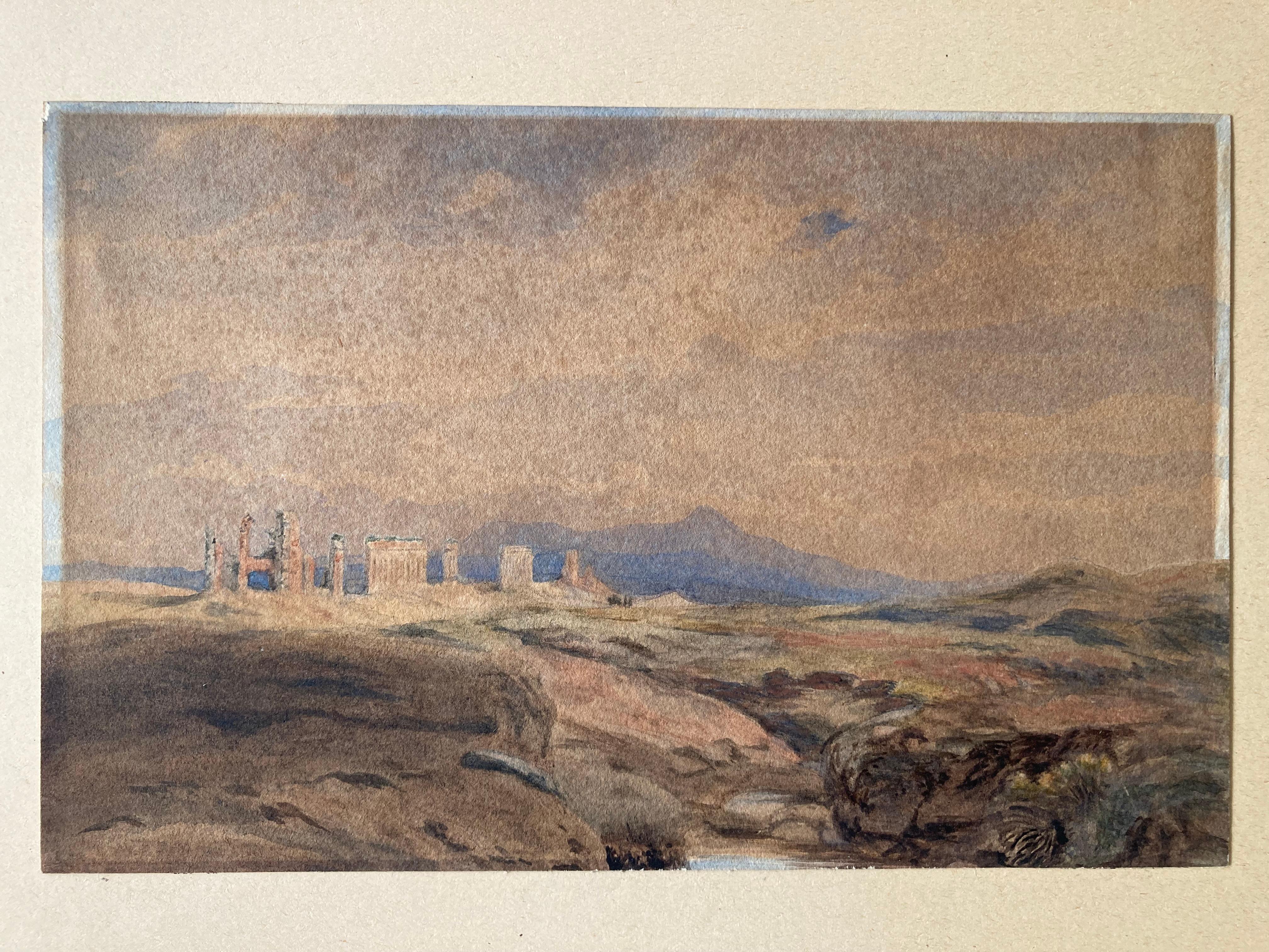 Edward Lear, Vaste paysage grec ou romain, temple, ruines, Art britannique en vente 11