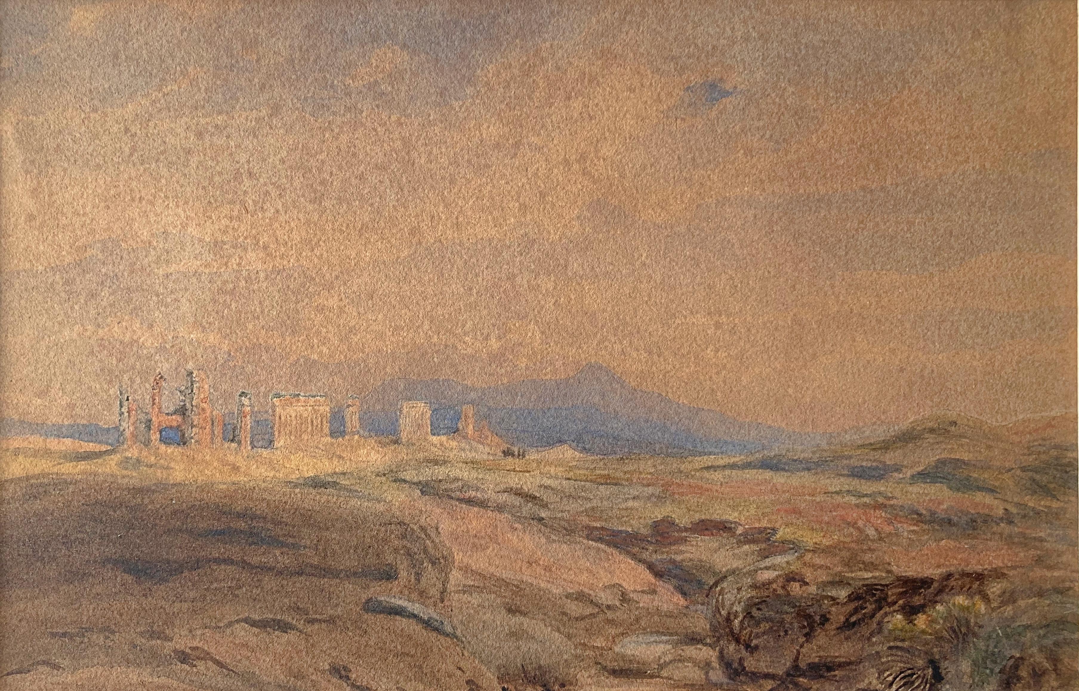 Edward Lear, umfangreiche griechische oder römische Landschaft, Tempel, Ruinen, britische Kunst