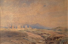 Antique Edward Lear, Extensive Greek or Roman Landscape, Temple, Ruins, British Art