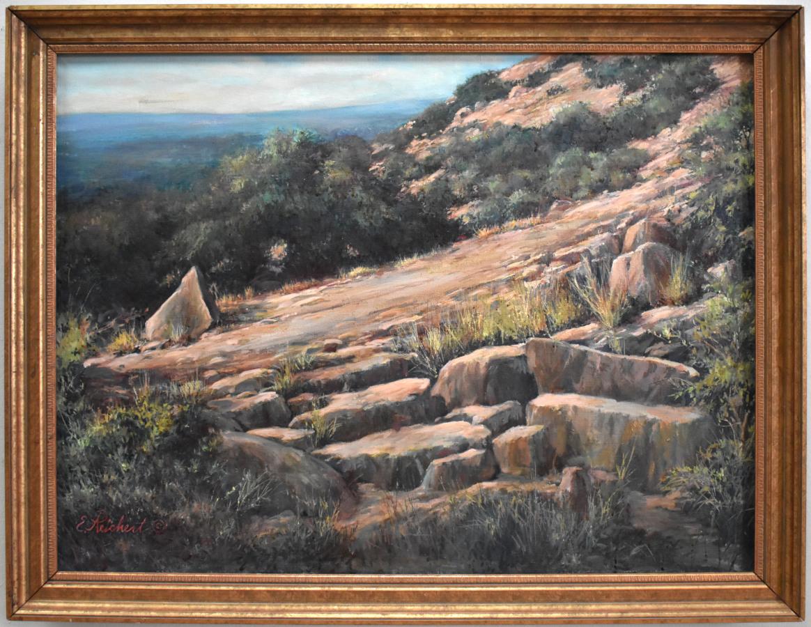 Edward Lee Reichert Landscape Painting - "ENCHANTED ROCK" TEXAS LANDSCAPE FREDERICKSBURG TEXAS NATURE EDWARD REICHERT