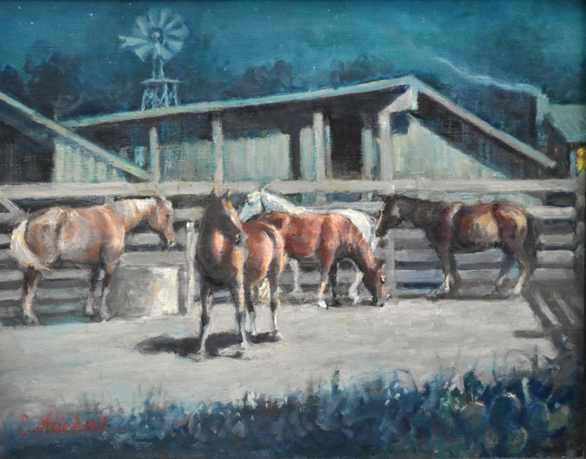 „HORSE STABLE“ NIGHT RIDERS – Painting von Edward Lee Reichert