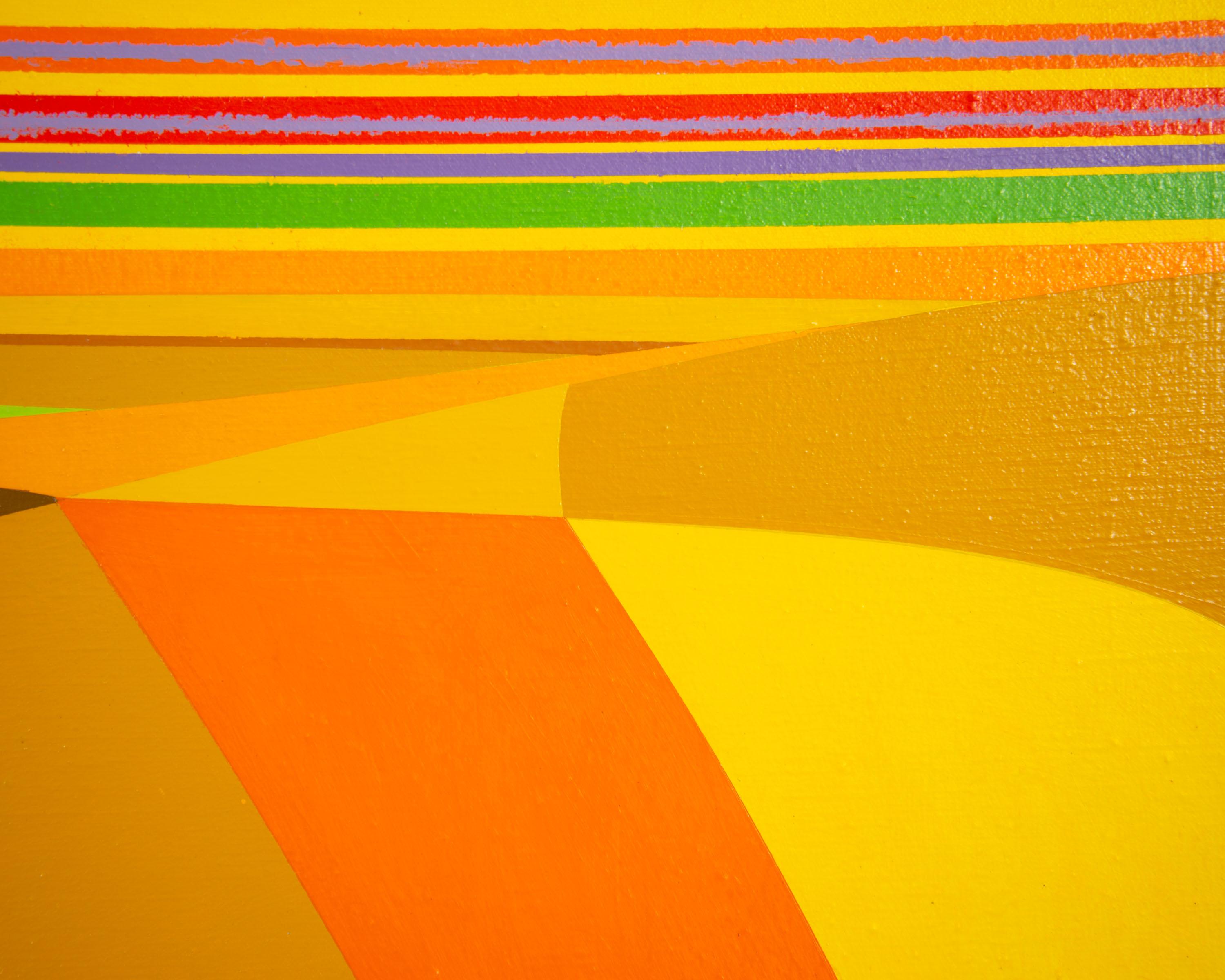 Hand-Painted Edward Lewis 1970s Signed “Landscape with Yellow Sky” Acrylic on Canvas Painting