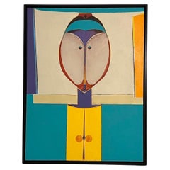 Vintage Colorful Acrylic Modern Primitive Portrait by Edward Lewis