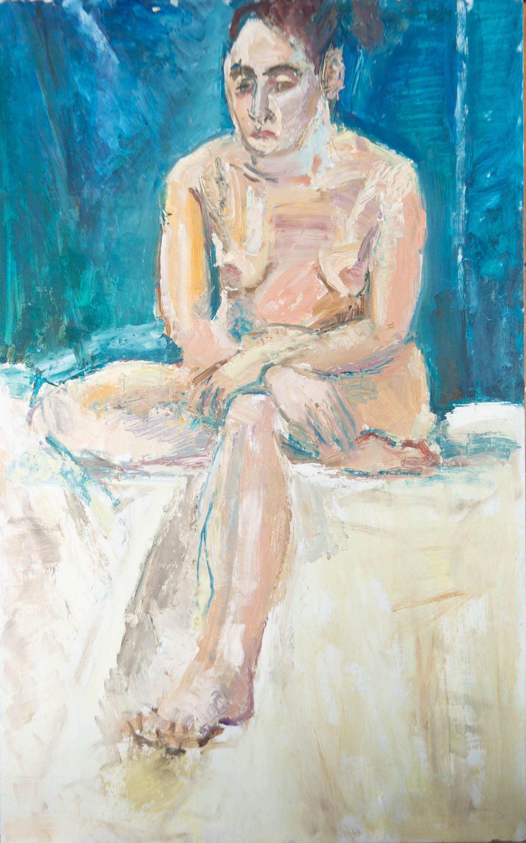 Edward Lewis (1936-2018) - Contemporary Oil, Melancholy Nude For Sale 1