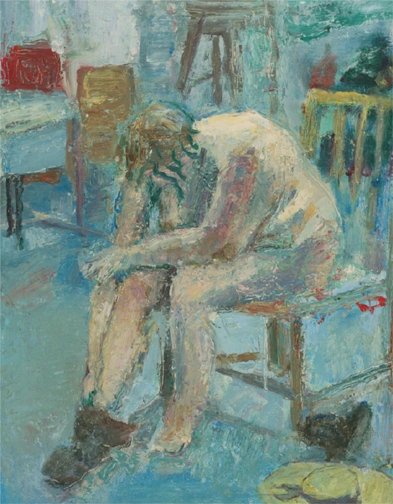 Edward Lewis - Edward Lewis (1936-2018) - Contemporary Oil, Nude in Shoes  For Sale at 1stDibs