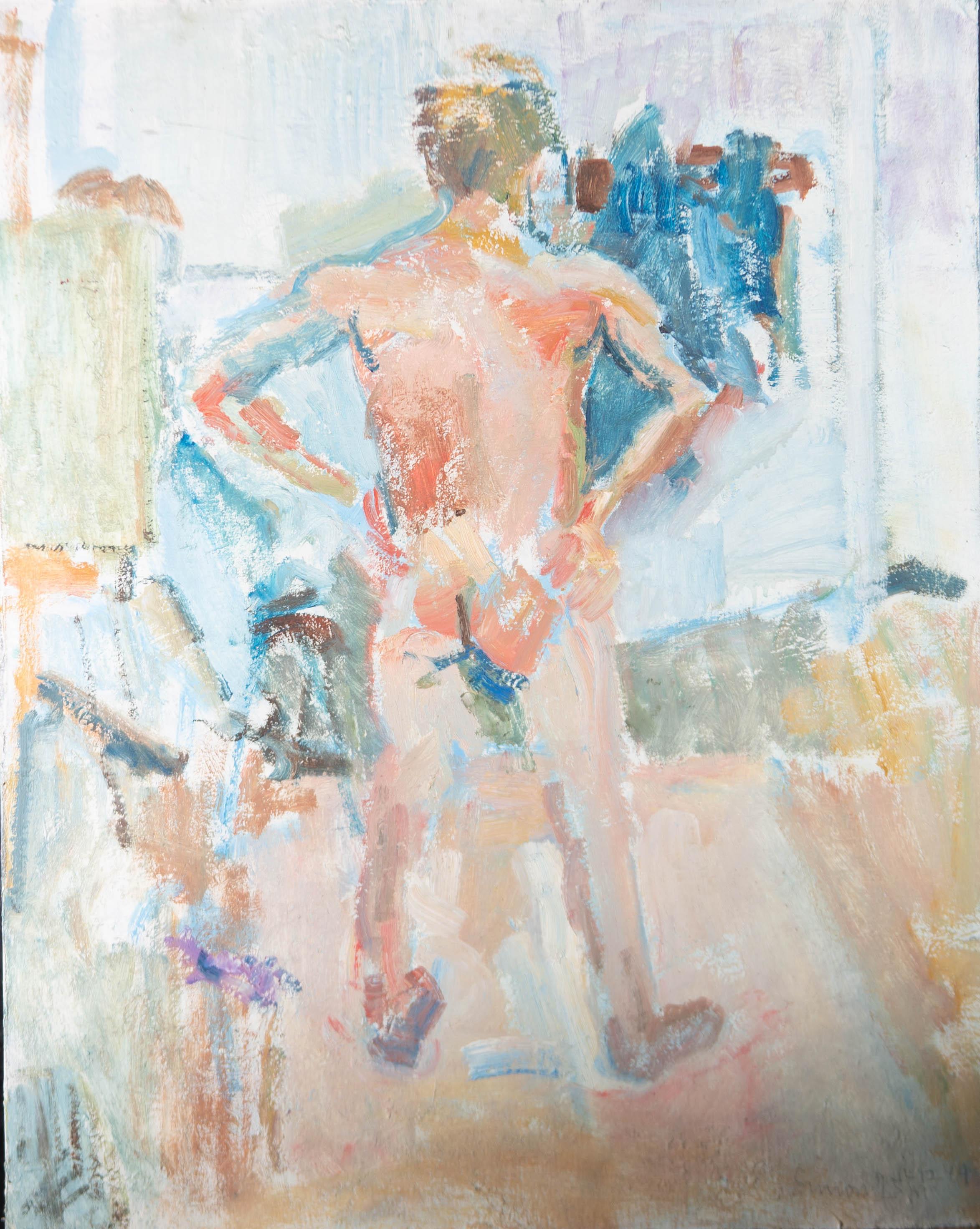 In this life study, paint has been applied in a fast, expressive manner to render a lively and expressive study of a nude. The artwork radiates energy in an honest and undiluted manner as Lewis captures the moment with vigor and passion. The artwork