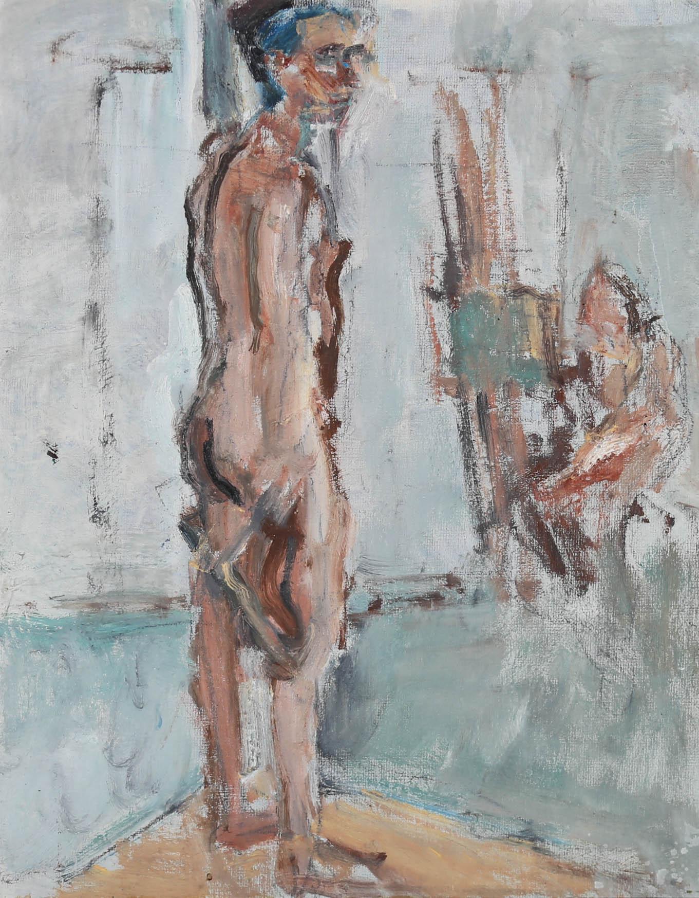 Edward Lewis (1936-2018) - Contemporary Oil, Standing Male Nude 1