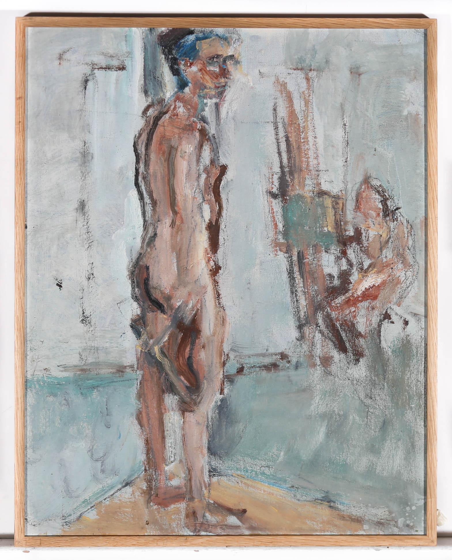 Edward Lewis (1936-2018) - Contemporary Oil, Standing Male Nude 2